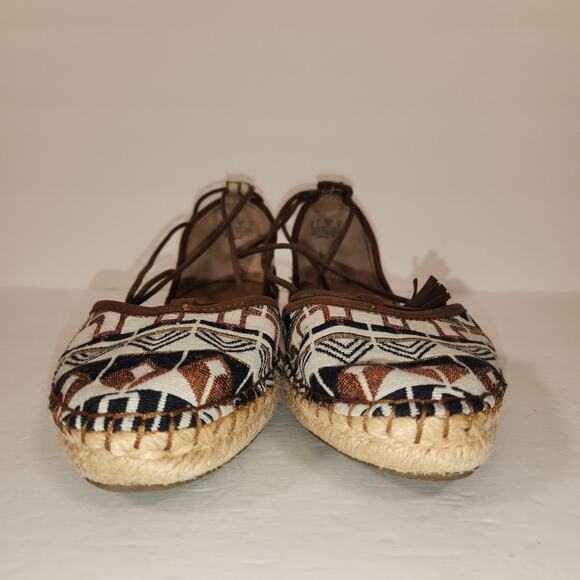 FRANCO SARTO Dream Tie Ankle Espadrille Sandal Womens 9M Brown White Geometric - Picture 4 of 10